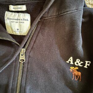 EUC Relaxed Soft A&F Fleece Abercrombie & Fitch Zip Navy Moose Hoodie M